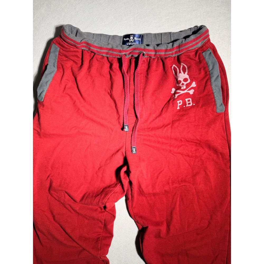 Psycho Bunny Sweatpants Mens Large Red Grey Logo Joggers Drawstring Fleece P.B. - Picture 2 of 6